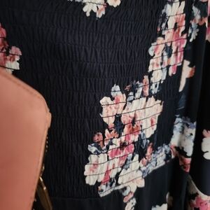 Michel Studio Navy Floral Dress with Pink and White